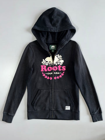 Roots Canada Black Beaver Crest Zip Hoodie (XS)