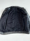 Vintage 90s Black Leather Bomber Jacket – Embroidered Logo Patch, Zip Chest Pockets (XL)