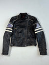 Vintage Bomb Boogie Black Leather Racing Patch Biker Jacket (XS)