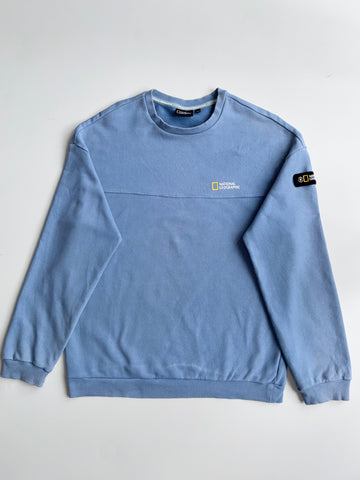 National Geographic Light Blue Crewneck Sweatshirt – Sleeve Patch (S)