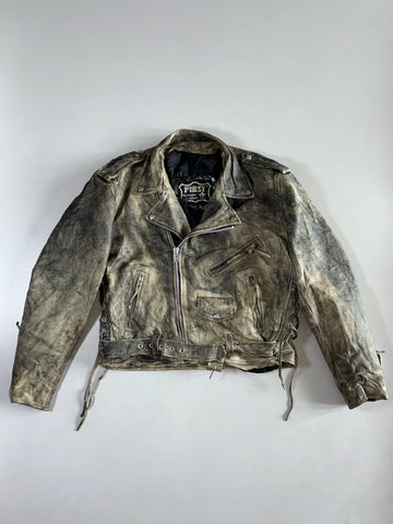 First Genuine Leather Distressed Biker Jacket (M)