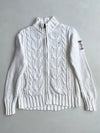 Tommy Hilfiger White Cable Knit Full-Zip Sweater with THNY Patch (XS)