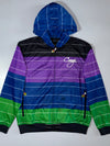 Coogi Striped Colorblock Hooded Track Jacket – Purple/Blue/Green Zip-Up, (2XL)