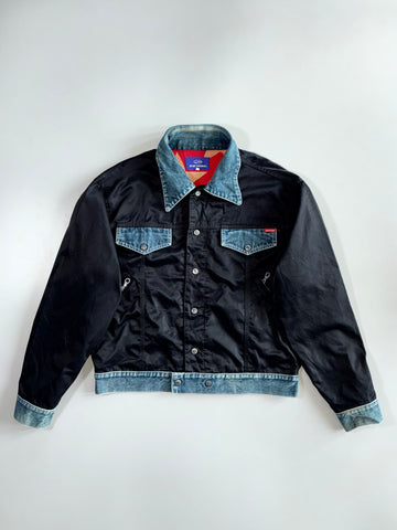 John Richmond Denim Vintage 90s Nylon & Denim Hybrid Trucker Jacket (L)