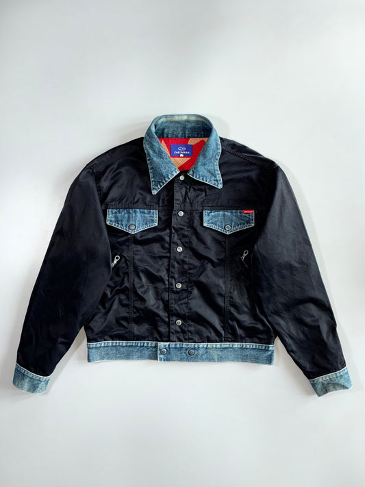 John Richmond Denim Vintage 90s Nylon & Denim Hybrid Trucker Jacket (L)