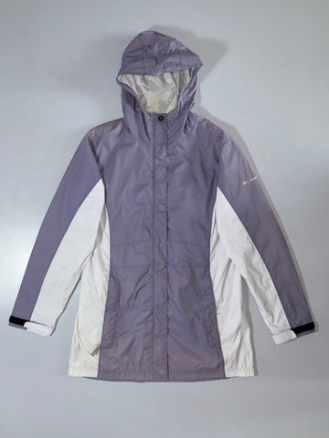 Columbia | Purple & White Colorblock Hooded Rain Jacket Women's | (M)
