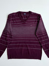 Vintage 90s Tommy Hilfiger Burgundy Striped V-Neck Sweater | Size (M)