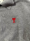 AMI Paris Grey Knit Polo Sweater – Red Ami de Coeur Logo (M)