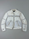 Vintage Armani Jeans White Perforated Leather Café Racer Biker Jacket (L)