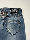 Vintage Guess Blue Embroidered Distressed Denim Jeans (W:30) (L:35)