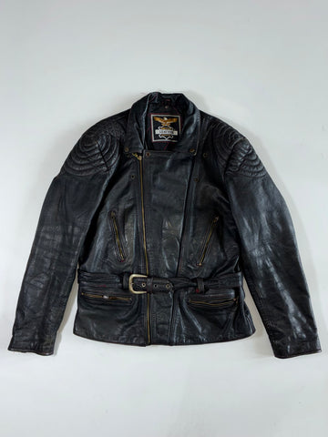 United Leather Vintage Black Belted Moto Biker Jacket (XL)