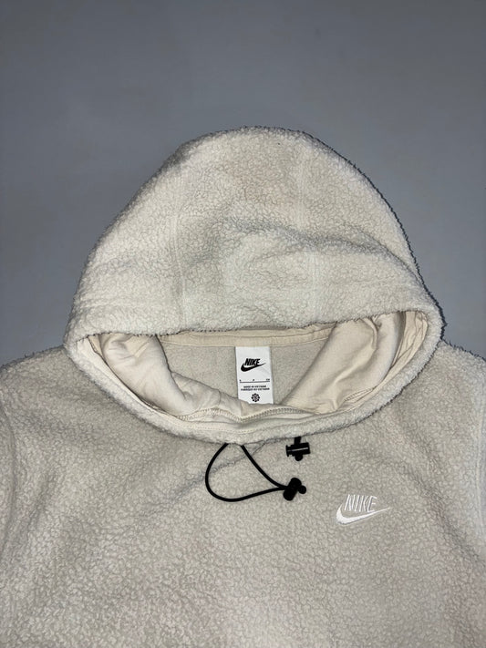 Nike Sportswear Club Fleece Off White Sherpa Bouclé Pullover Hoodie Faux Fur (L)
