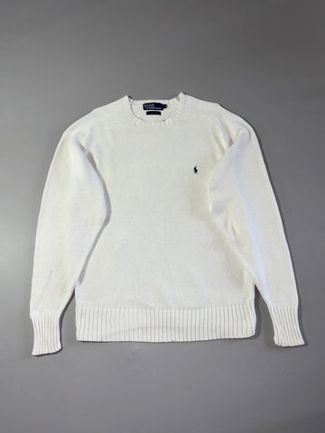 Vintage Polo by Ralph Lauren White Cotton Knit Crewneck Sweater (M)