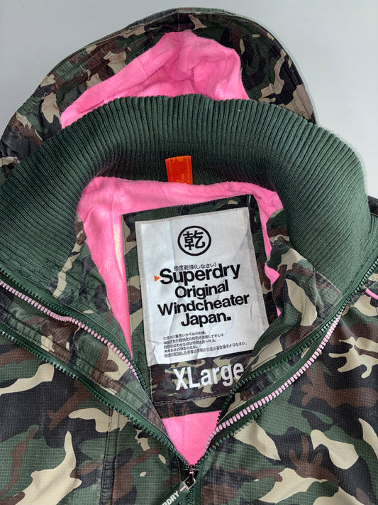 Superdry Windcheater Jacket | Camo Green Pink Lining | Japan Edition (L)