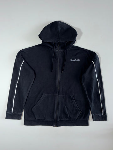 Reebok Full-Zip Hoodie – Black with Piped Sleeves (XL)