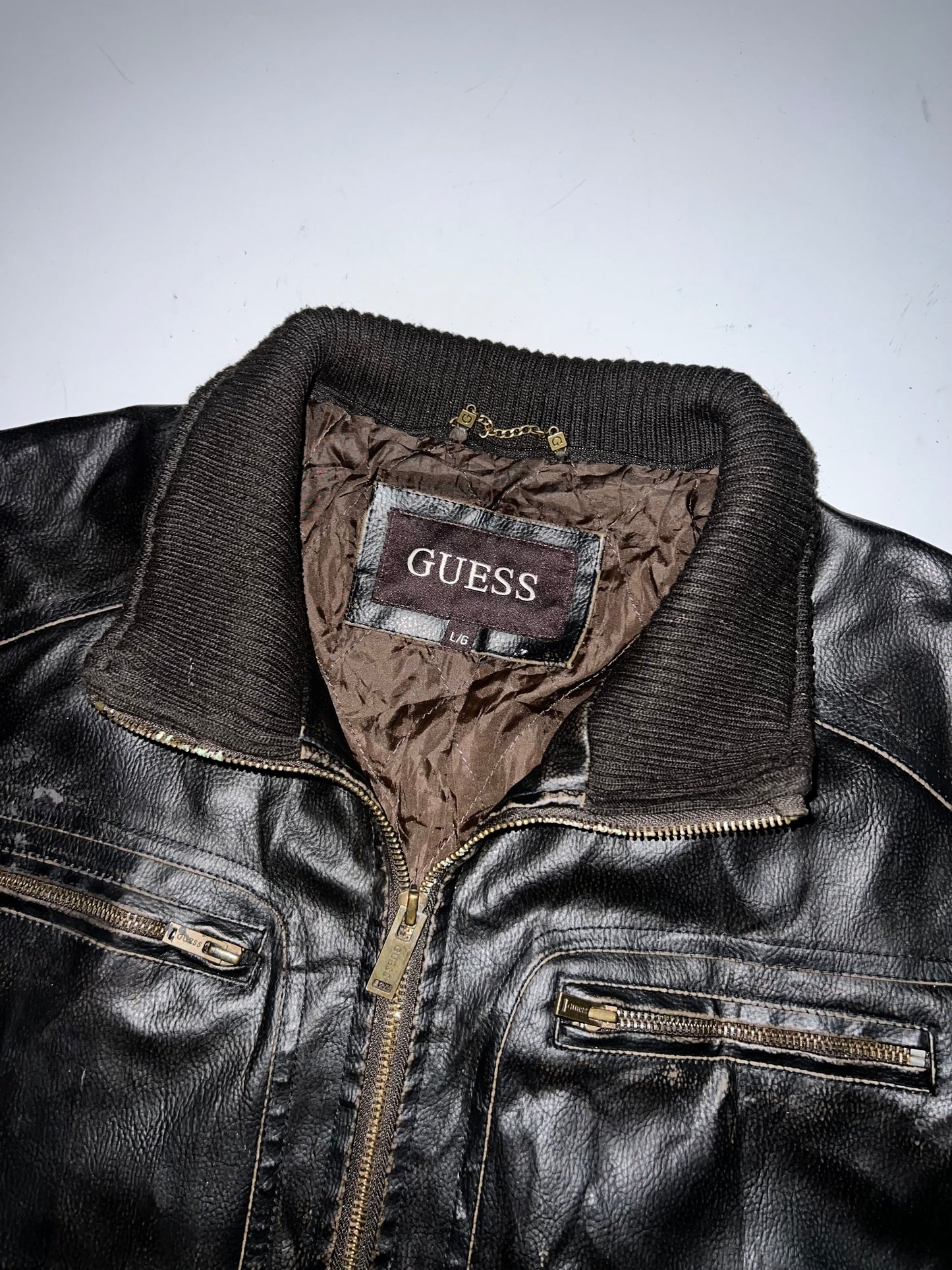 ZGuess Original Leather Jacket (RARE FIND) (Cap Removable) (L/XL)