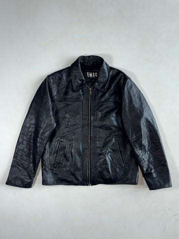 Vintage E.M.A.C Black Leather Zip-Up Collared Jacket (L)