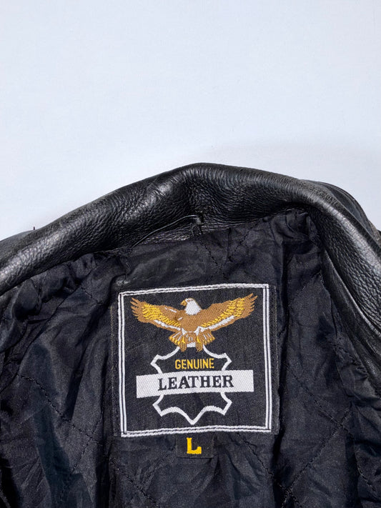 Vintage Black Lace-Up Leather Biker Jacket  L