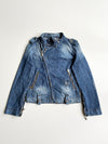Y2K Asymmetric Zip Denim Biker Jacket – Medium Blue Wash woman’s (XS)