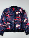 Adidas | Navy Red Abstract Print Satin Bomber Jacket | (S)