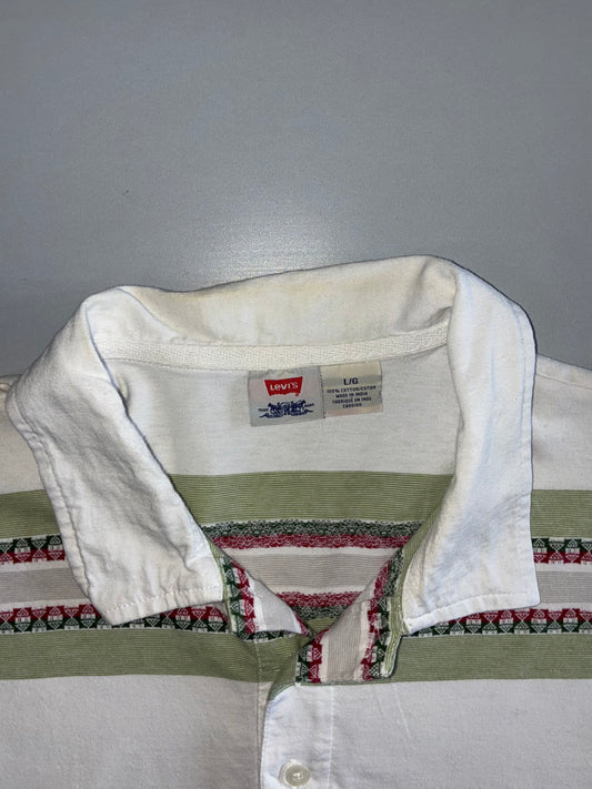 Levi’s Vintage | Stripe Polo | White/Sage Green (XL)