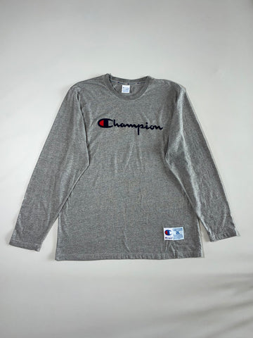 Champion | Grey Script Logo Long Sleeve Tee | (XL)