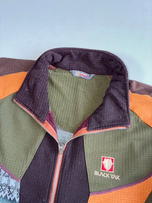 Vintage Black Yak Namaste Patchwork Fleece Jacket(L)
