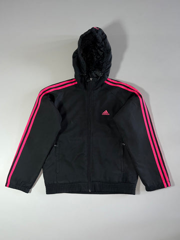Adidas 3-Stripes Hooded Windbreaker Jacket — Black/Pink (S)