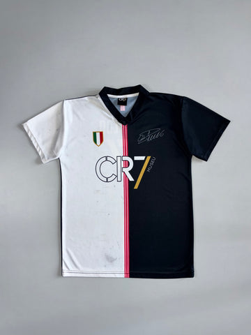 CR7 Museu Black & White Split Football Jersey Ronaldo Signature Print (S)