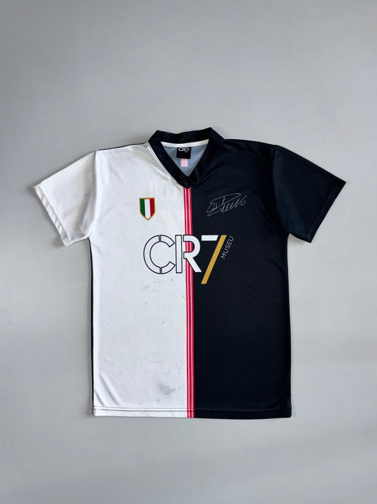 CR7 Museu Black & White Split Football Jersey Ronaldo Signature Print (S)