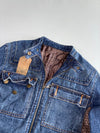 Y2K Dark Wash Denim Moto Jacket with Leather Patch Women’s (Xs)
