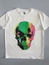 XRAY | Neon Skull Graphic Tee | White with front fully embroidered rhains stone  (L)