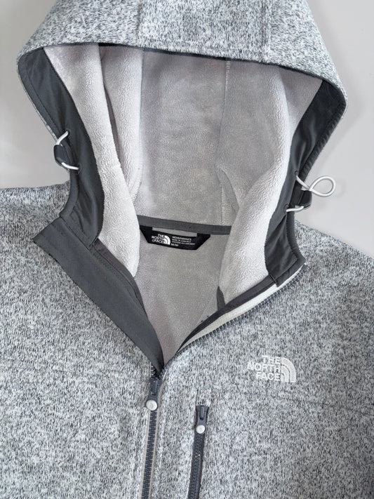 The North Face Men’s Grey Marl Hooded Full-Zip Fleece Jacket with Fleece-Lined Hood & Zip Pockets (M/L)