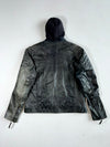 Camp David Black Leather Hooded Biker Jacket – Rugby Crest Embossing, Quilted Shoulders (XL)