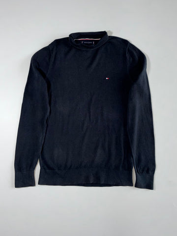 Tommy Hilfiger Black Mock Neck Knit Sweater – Flag Logo – (S)