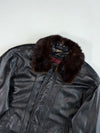 Vintage Ventura Leather Jacket – Black – Fur Collar – Burgundy Lining (XL)