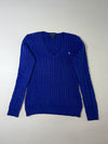 Lauren Ralph Lauren Royal Blue Cable Knit V-Neck Cotton Sweater Women’s (S)