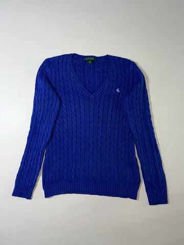 Lauren Ralph Lauren Royal Blue Cable Knit V-Neck Cotton Sweater Women’s (S)