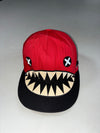 Elstinko Shark Teeth Monster Face Red & Black Fitted Cap – Korean Streetwear (54cm)