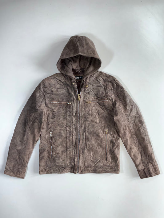Black Rivet Premium Original Sued Leather Jacket (Detechable Hood ) (M)