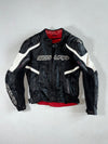 Segura Black, White & Red Leather Motorcycle Racing Jacket – Racing Technology Logos Padded(S)