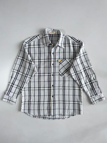 Vintage Polo Boston White Plaid Flannel Shirt (L)