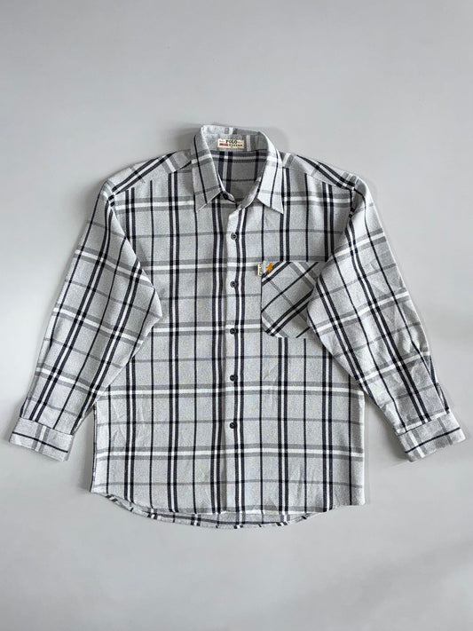 Vintage Polo Boston White Plaid Flannel Shirt (L)