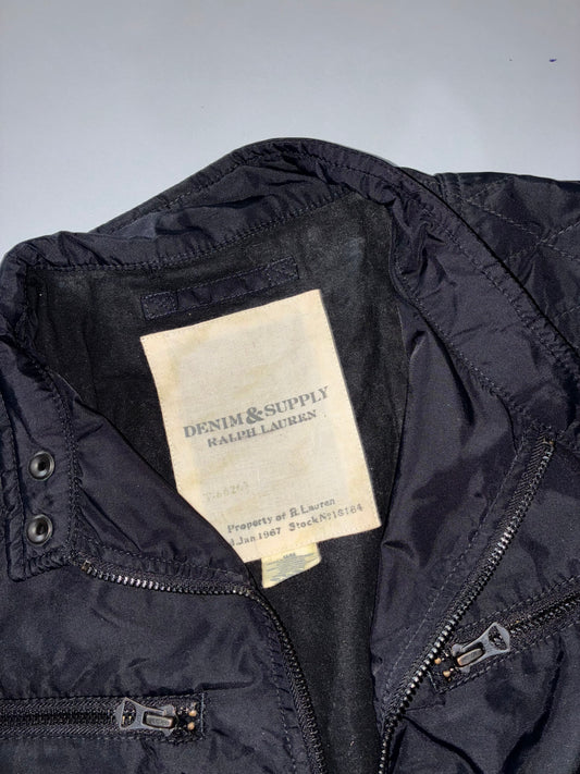 Vintage Ralph Lauren Denim & Supply Military Moto Jacket Black USA Flag Full Zip (M)