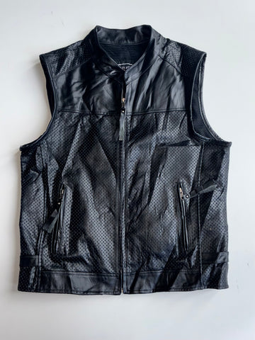 Harley Angel Black Perforated Leather Sleeveless Vest (M)