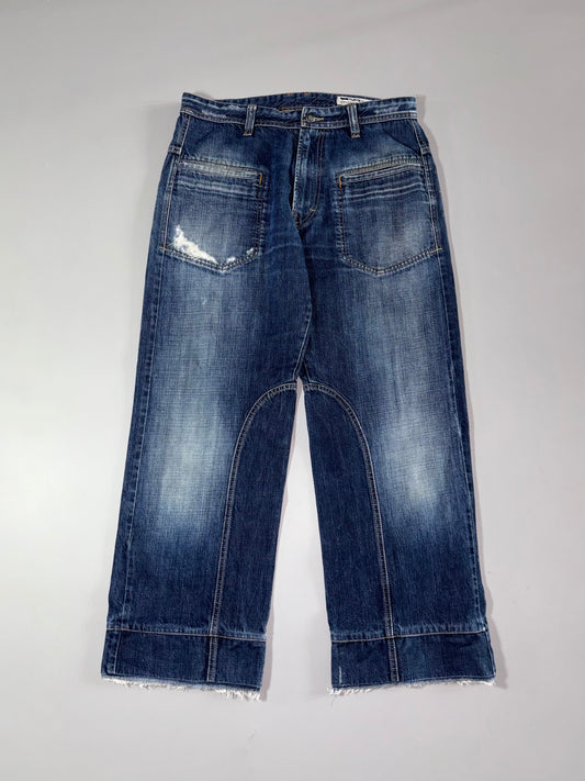 Y2K GAS Distressed Wide Leg Jeans – Dark Wash (W:32) (L:38)