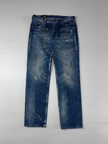 Lee Vintage Distressed Paint-Splatter Straight-Leg Denim Jeans (W:32) (L:39.5)