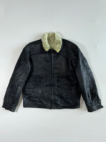 Sorpasso Black Shearling-Lined Leather Flight Jacket (XL)