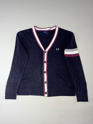 Fred Perry Tipped Cotton Pique V-Neck Cardigan  Navy/Maroon (M)
