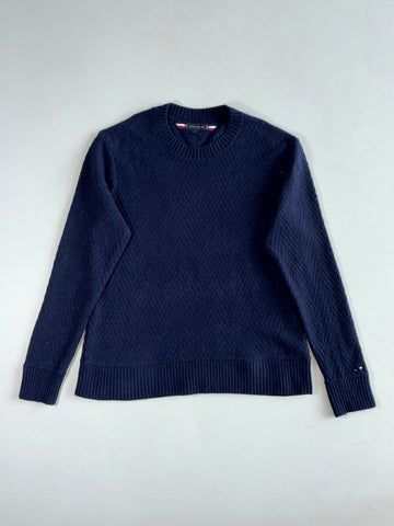 Tommy Hilfiger Herringbone Textured Knit Crewneck Sweater – Navy (L)